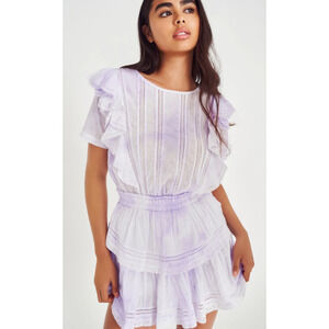 Loveshackfancy Natasha‎ mini dress in VIOLET SPLASH HAND DYE
